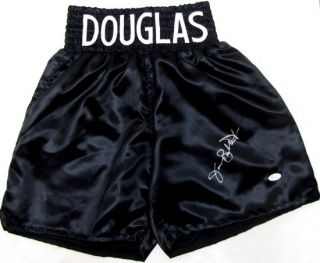 James Buster Douglas Signed Black Boxing Trunks JSA