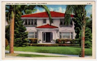 Linen Postcard Home of James Cagney in Hollywood CA