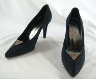  Laurent Black Satin High Heel Crystal Accent Womens Shoes 6N