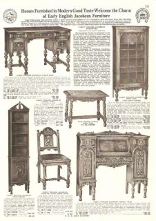 1932 English Jacobean Furniture Desk Book Case Ad