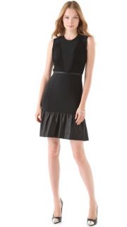 Yigal Azrouel Pleated Wool & Leather Dress
