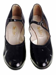 Vintage Black Mary Jane Style Heels Patent Leather Shoes 1920 EU37 US