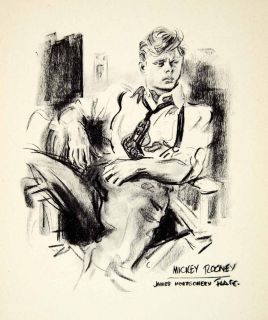 1951 Print Mickey Rooney James Montgomery Flagg Actor Famous Portrait