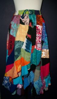 Boho Hippie Elastic Waist Patchwork Swirl Skirt s M L XL