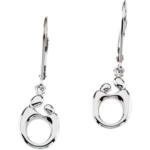 Mother and Child Lever Back Earrings 14k White Gold