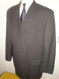 Tom James Dark Gray Check Light Crisp Wool Suit 52R Flat Pants Custom