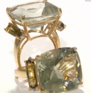 22 59ct Prasiolite Green Amethyst and Olive Quartz 10K Gold Ring Size
