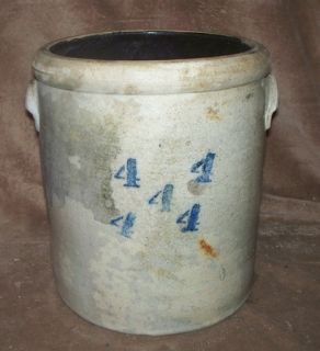 Antique Stoneware Pottery Crock 4 Gal Gallon Five Cobalt Blue 4 Glaze