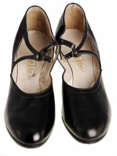 Vintage Ladies Black Mary Jane Patent Leather Shoes 1920 EU37 US6 5N