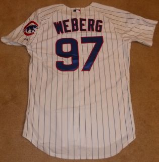 2011 SCOTT WEBERG #97 GAME USED MAJESTIC JERSEY CHICAGO CUBS COA SANTO