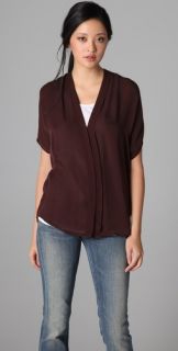Vince Pleated Front V Neck Blouse