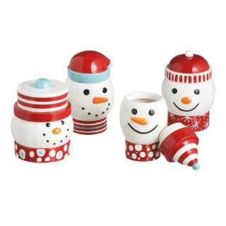 Set of 4 Christmas Ceramic Candy Jars with Lids