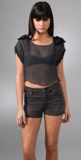 Charlotte Ronson Crop Top with Beaded Shoulder Pads