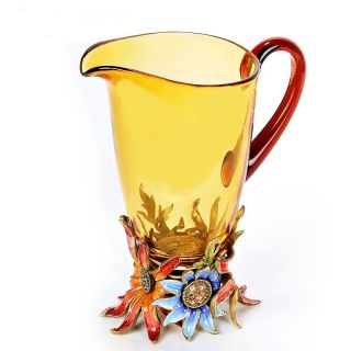 JAY STRONGWATER FLORAL AMBER GLASS PITCHER VASE SWAROVSKI NEW IN THE