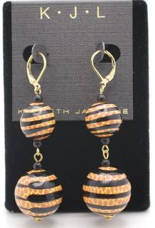 Kenneth Jay Lane Black Orange Safari Dangle Earrings For Pierced Ears