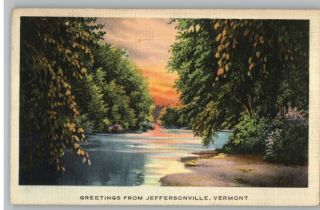 Linen Postcard Greetings from Jeffersonville Vermont VT