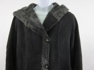 Jekel Gray Leather Fur Jacket Trench Coat Sz 8