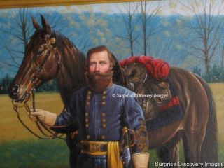 Civil War Maj Gen Jeb Stuart Framed Oil on Canvas