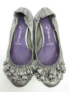 Jeffrey Campbell Pewter Leather Ruffle Front Flats Sz 7