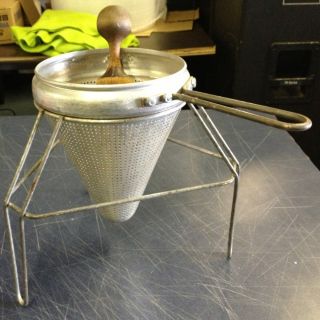 Vintage Aluminum Canning Jelly Juice Colander Strainer Sieve Stand