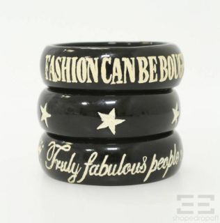 JKC Jessica Kagan Cushman 3pc Black Cream Fashion Bangle Bracelet Set
