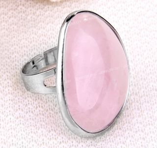 Pink Rose Quartz Heart Love Adjustable Finger Ring 1 4x1 1 Hot