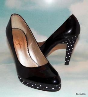 Jessica Simpson Black Patent Leather Pumps Polka Dot Platform Heel Sz