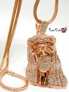  Gold Crystals Kanye West Iced Out Jesus Peice Pendant Franco Chain 36