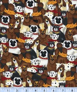 Timeless Treasures Puppy Dogs on Black Fabric Fat Quarters or Yards