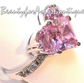 Jewelry Pink Heart Ring Valentine Clear Mini CZ Rhodium
