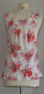 Anthropologie Ric Rac Floral Pink White Tank Top Small Babydoll Cotton