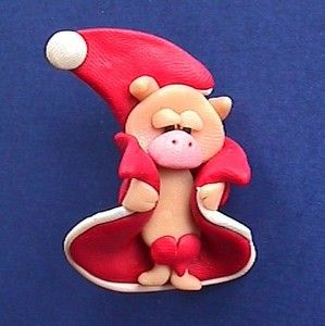  Pin Funny Pink Pig in A Blanket Santa Vtg Xmas Holiday Brooch Jewelry