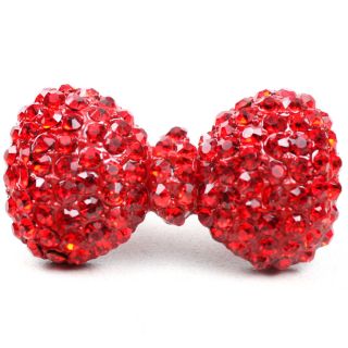 Red Rhinestone Crystal Bling Cute Lady Girl Large Bow Adjustable Ring