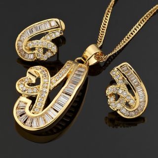 Jewelry Set Fine Topaz Yellow Gold GP Pendant Necklace Neck Chain Stud