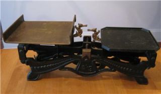 Antique Vintage Ornate Cast Iron Brass Balance Postal Scales with