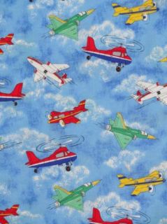 BTY Planes Helicopters Jet Fighters 1998 Fabric Traditions Blue