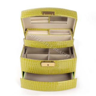 GreenYellow Leather Make Up Box Container Hold Case Bag Cosmetic Sort