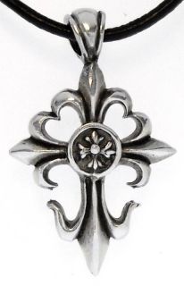 Gothic Fleur de Lis Cross Pewter Pendant Necklace