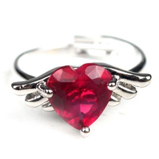 Pink July Birthstone Heart Angel Wing Sparkle Ring