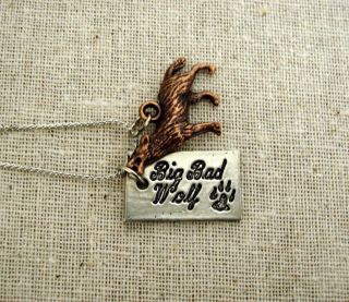 Twilight Jacob Inspired Big Bad Wolf Brass Charm Silver Necklace