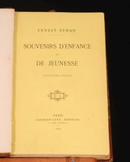 1929 Renan Souvenirs DEnfance Et de Jeunesse French