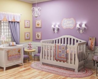 Distinctive 10pc Cupcake Baby Crib Nursery Bedding Set Coral Lavender