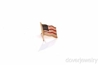 Estate 14k Gold American Flag Enamel Stud Pin Brooch