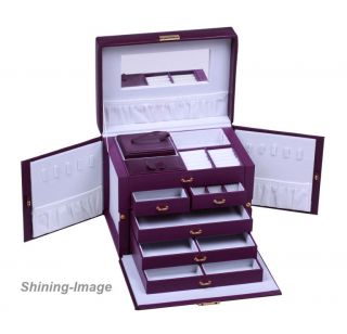  Large Purple Leather Jewelry Box with Travel Case Lock