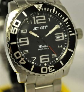 New Mens Jet Set Miami Black Dial Stainless Steel Date Watch