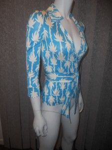 DVF Diane Von Furstenberg Jill Vintage Silk Jersey Wrap Top Palm Vine