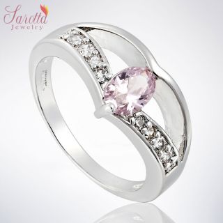 SAROTTA JEWELRY PINK SAPPHIRE WHITE 18K GOLD PLATED GP PARTY RING LADY