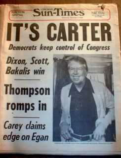  Times Headline Newspaper Jimmy Carter Elected President of US