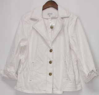 Joan Rivers Sz L Denim Signature Jacket w Ruching Detail White New