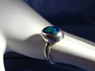Vtg Mexican Sterling 925 Block Azurite Ring Size 5 75